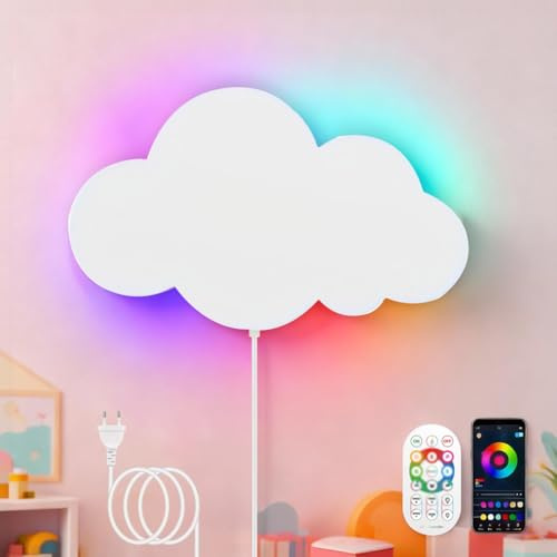 LED vägglampa RGB färgskiftande vägglampa med fjärrkontroll barnrum dimbar nattlampa modern inomhus sänglampa med kontakt för sovrum vardagsrum hotell moln vägglampa
