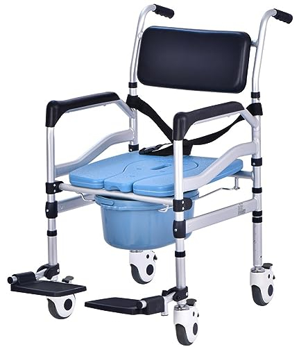 LXURY Toilettenstuhl Für Senioren Mit Rollen Dusch Toilettenstuhl Fahrbar Höhenverstellbar Duschstuhl Mit Sitz Und Rückenlehne Für Kranke Ältere Behinderte Und Schwangere,001