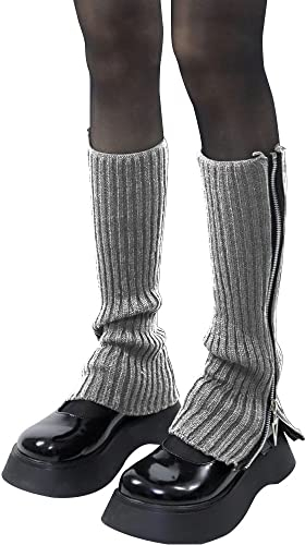 QKEPCY Stulpen Damen Bein Stulpen Seitlicher Reißverschluss warme Beinstulpen Strick-Stulpe Beinwarmer Gestrickte Winter Gestrickt Beinwärmer Socken Legwarmers Kniewärmer Boot Abdeckung (Grau #1)