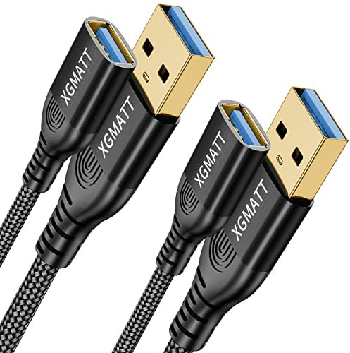 XGMATT USB 3.0 Extension Cable 0.5M-2pack,5Gbps Data Sync USB Extender Cord USB Type A Male to Female Compatible with Printer, Scanner, Keyboard,HTC Vive,Card Reader,Camera, Oculus Rift,PS VR,Black