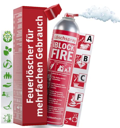 notlok Safety Work - 600ml Feuerlöschspray | iBlockFIRE Klein Feuerlöscher | Feuerlöscher Schaum-Gel von Feuer: A B C E F | Fettbrandlöscher, Brandschutzspray