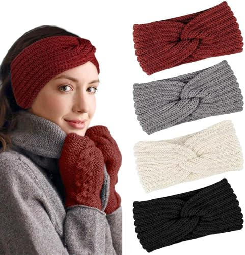 PROPOG Winter Headbands for Women's Hair, Ear Muffs Women Girls Crochet Knitted Headband Comfy Soft Ear Warmers Ear Covering Head Bands Adult Women Winter Gifts