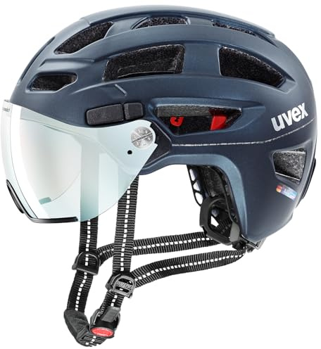 uvex Finale Visor V - sicherer Fahrradhelm für Damen und Herren - mit selbsttönendem Visier - LED-Licht - deep Space matt - 52-57 cm