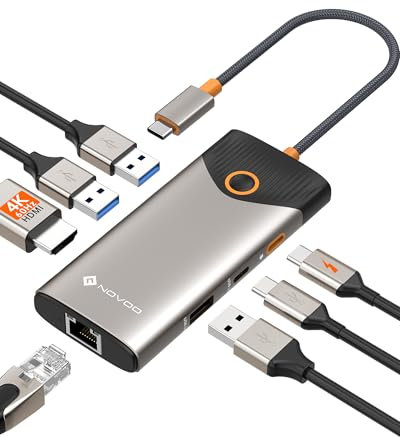 NOVOO USB C Hub, 7-in-1 Dock con HDMI 4K@60Hz, 1 Gbps Ethernet, 100W PD Ricarica, Porte USB-A/C 5Gbps, Stazione Docking Compatibile per MacBook, iPad, iPhone, Dell, HP, Surface