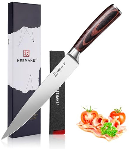 KEEMAKE Carving Knife for Meat - Razor Sharp 8 Inch Slicing Knife with High Carbon Stainless Steel Blade, Ergonomic Pakkawood Handle for Meat Cutting