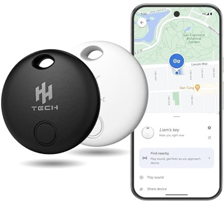 HH-Tech Bluetooth Tracker (Pack-2 + 2 Protectors) For Android Devices Works with Google Find My, Find Hub, Tracker, Item Finder, Easily Track Your Wallet, Bag, Suitcase, and More (Android only)