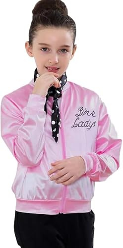 helymore Chaqueta de satén rosa para mujer, 50s, con cuello, Halloween, carnaval, disfraces, niños pequeños, abrigo rosa