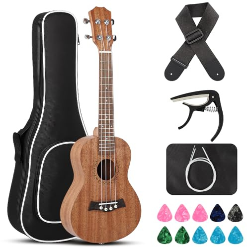 Olycism Konzert Ukulele für Erwachsene & Kinder - Professionelle 23 Mahagoni Ukulele mit Premium Klang, Elegantem Design & Vollständigem Starter-Set (Gig Bag, Gurt, Plektren, Saiten)