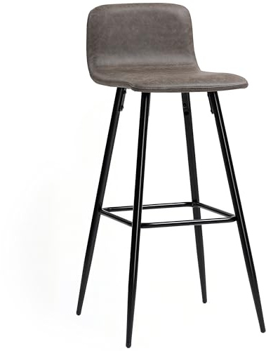 HOMCOM Set 2 Sgabelli da Bar con Schienale Basso, Sedie Alte con Poggiapiedi, Rivestimento in PU e Gambe in Acciaio, per Salotto, Sala da Pranzo e Bar, Marrone Scuro