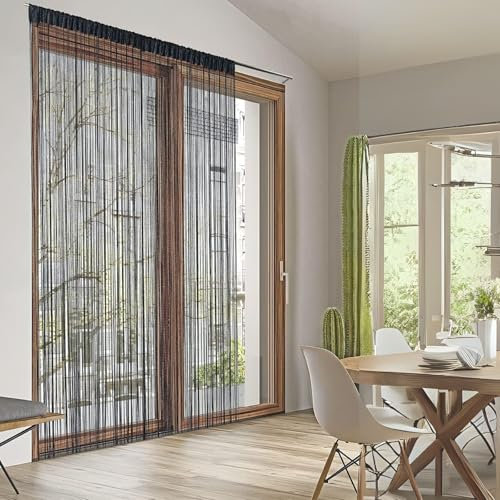 IL BOTTEGONE Tenda a Fili Stringhe Anti Mosche Insetti Divisorio con Asola per Inserimento di Bastoni Accorciabile Porta Finestra Zanzariera (Nero 01)