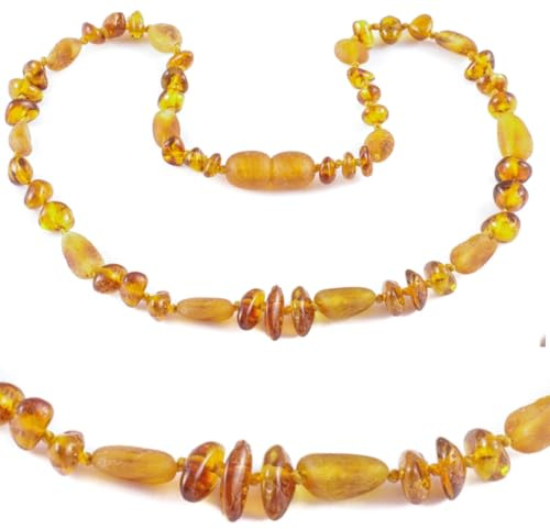 Collana di ambra fatta a mano - Gioielli in vera ambra naturale per donne, uomini e adolescenti - Collana unisex, ambra del Mar Baltico, idea regalo, portafortuna, collana di pietre preziose, 42 CM