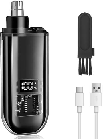 Taglia Peli Naso e Orecchie, IPX67 Rimozione dei capelli resistente acqua USB ricaricabile, Professionale Indolore, per Uomo Donna, Nero