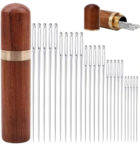25PCS Embroidery Needles Set with Case, 5 Sizes Large Eye Sharp Point, Stainless Steel Hand Sewing for DIY Craft Quilting