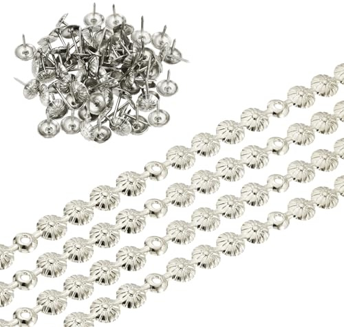 QUARKZMAN Garniture A Tête De Clou, 4 Mètres Bandes De Clous De Tapisserie Fleuris, Garnitures Décoratives À Clous Avec Clous Pour Sofa Headboard, DIY Accessoire De Meuble (11mm Argent)