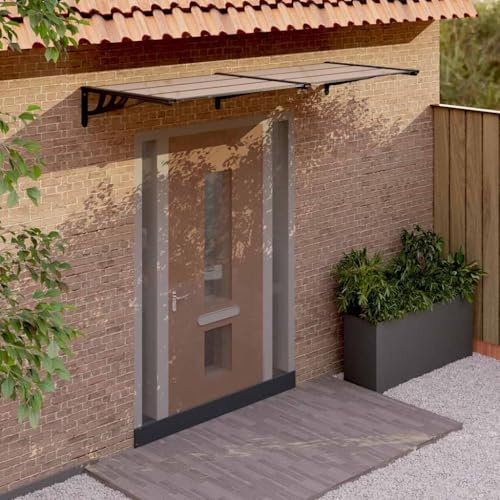 Türvordach Schwarz 239x90 cm, Polycarbonat-Hohlkammerplatten, ABS-Halterungen, Aluminiumstangen, wetterfest für Haustür Eingang, Terrassenüberdachung
