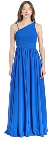VALORIALUXE Abito Lungo Elegante Donna Monospalla – Corpetto Plissettato, Linea Fluida in Tessuto Morbido – Vestito da Cerimonia, (IT, Testo, Taglia Unica, Regular, Regular, Bluette)