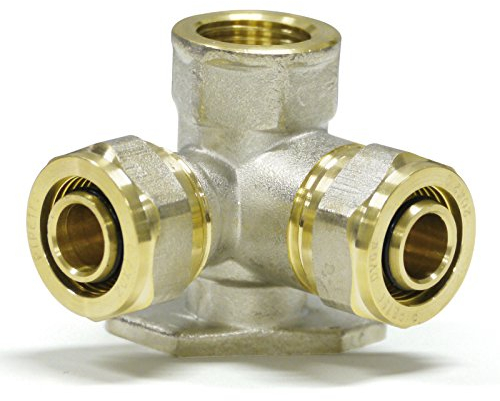 Pipetec Schraubfitting Wandwinkel doppelt 20x2 mm 1/2 Innengewinde für Mehrschicht-Verbundrohr, DVGW, UBA-konform, bis max.100°C
