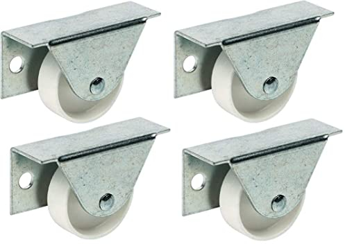 4 x Fixed Single Wheel Castors Without Brake Ø 35 mm, Side Plate Fixing for Underbed Boxes