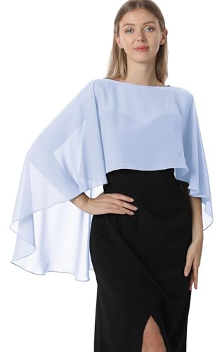 Hotshawl Capelets for women Chiffon Cape Shawls and Wraps for Evening Dress Wedding Capes Cover Up, Light Blue, One Size