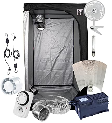 Grow-Box Komplettset | Anzuchtset mit Zuchtzelt in 3 verfügbaren Größen (80x80/100x100/120x120cm), HPS-Lampe (250W/400W/600W Klasse 2) und Belüftung | Gewächszelt, Starterpaket, sofort einsatzbereit