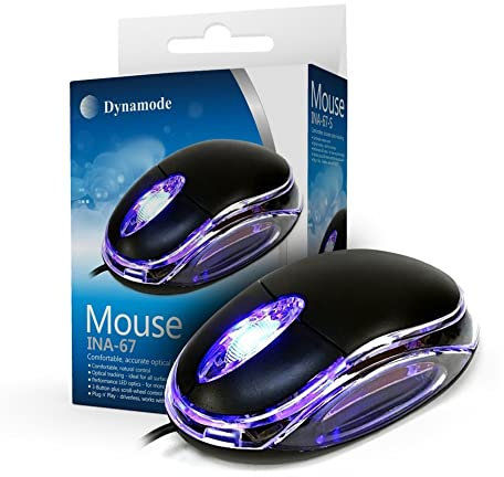Dynamode Wired Optical USB Mouse - 800 DPI Black with Lighted Design and Scroll Wheel for Laptop, PC, Mac, Notebook