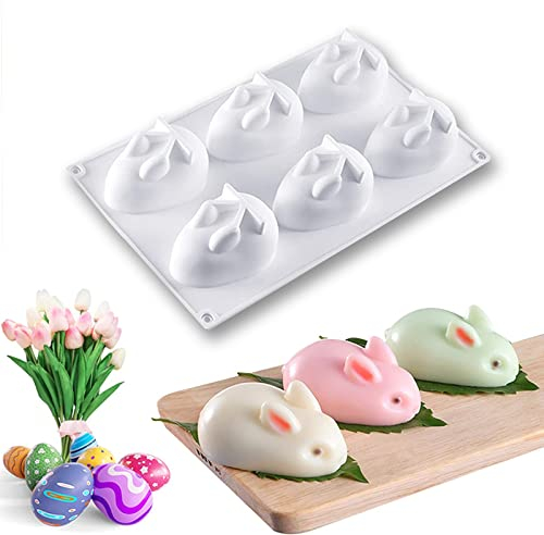 MARUKO Silikonform Ostern, Silikonform Hase, Osterhase Backform, Backform Ostern, Hasenform mit Antihaftbeschichtung für Ostern, Ostern Kaninchen für Backform Mousse Gebäck Kuchen (6 Cavity)