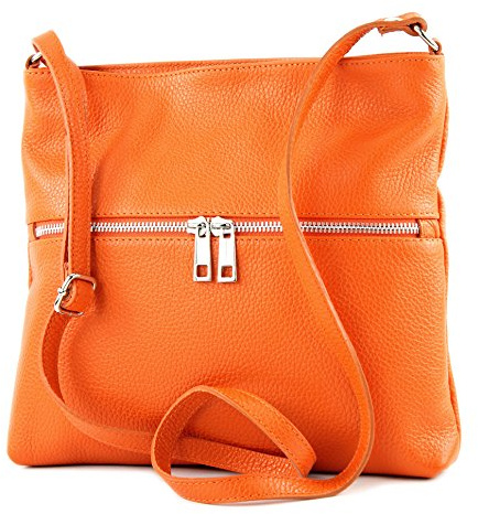 modamoda de T144 Damen Leder Umhängetasche Schultertasche Messenger bag handmade in Italy, Farbe:Orange2021