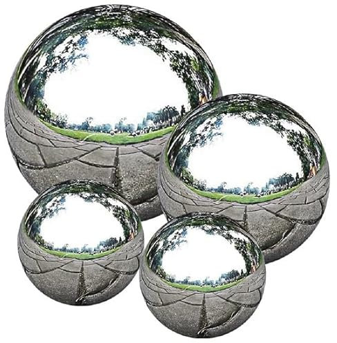 GBS Stainless Steel 4Pcs Gazing Balls Ornament - Globes Floating Pound Mirror Finish - Hollow Reflecting Sphere Decor For Garden Patio - Balls for Pool Pond Water Feature DIY Material.