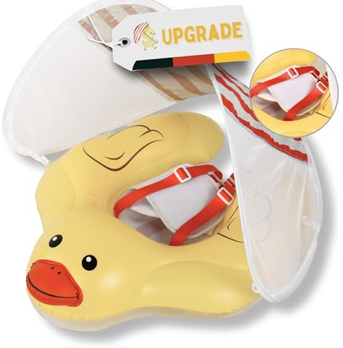 EDWEKIN® Premium Baby-Schwimmring Quacki+ mit UV-Dach (UPF 50+) | TÜV-geprüft | Sicherer Baby Float für 9 –48 Monate | Süßer, ergonomischer & bequemer Schwimmreifen für Babys, Kleinkinder und Kinder