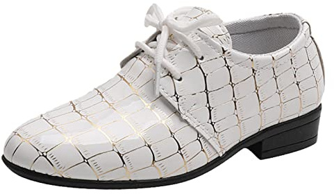 SoLu DAY8 Chaussures Garcon Cuir PU Confort Chaussures Baptême Cérémonie Mariage Soirée Enfant Garcon Hiver Confortable Pas Cher Antidérapant Respirant Mignon Chaussons (32 EU, Blanc)