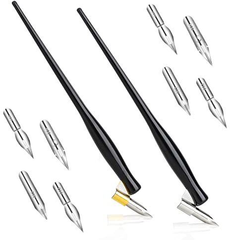 Federhalter und Halter Set, mit 2 Federhalter 8 Federn Federhalter Kalligraphie Federhalter Zeichenfeder Schönschreibfüller Schreibfeder Stifthalter Kalligrafie Set für Karikaturisten Künstler Comics