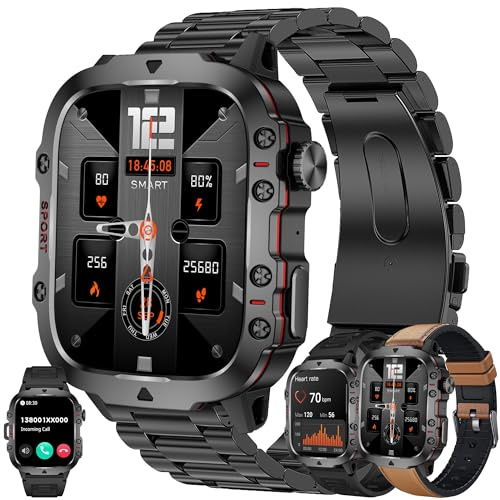 Smartwatch Män med Telefonfunktion, 1,96 AMOLED Fitness Tracker Smartklocka Herr med Sömnmonitor Pulsmätare 123 Sportlägen Sportklocka Fitnessklocka Armbandsur Kompatibel för Android IOS (Brun)