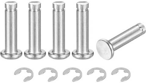 QUARKZMAN 5Set M5x20mm Perno Posizionamento Cilindrico Elastico Albero Acciaio Inossidabile 304, Perno Posizione Cilindro Cerniera Scanalato Testa Piatta con Ring Fissaggio Clip E, Argento