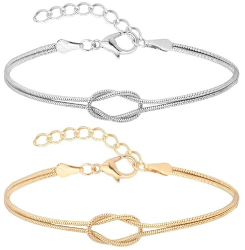 Irikdescia 2 Stück 14K Knot Armband Gold, Partnerarmbänder, Paar Armbänder, Paare Geschenke, Passende Pärchen Armband Für Paaren Freundschaft Beziehung Passend Armreifen