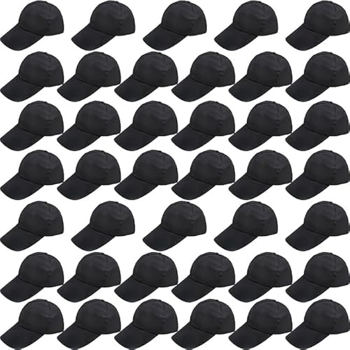 Theaque 40 gorras de béisbol ajustables para pintura de bricolaje, gorras de béisbol en blanco para adultos y niños deportes al aire libre, Negro, Talla única