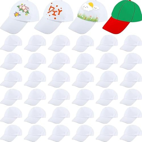 Theaque 40 gorras de béisbol ajustables para pintura de bricolaje, gorras de béisbol en blanco para adultos y niños deportes al aire libre, blanco, Talla única