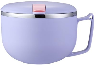 Stainless Steel Ramen Bowl 1200ml Instant Noodle Soup Bowl with Lid, Leak Proof Adult Lunch Box Set with Cutlery and Handle, Suitable for Office, Picnic (Purple)