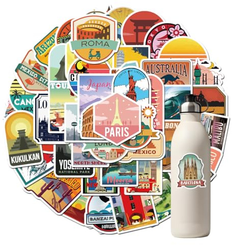 AFCJLTO 50pcs pegatinas de viaje retro para maleta de graffiti decorativas de bricolaje, adecuadas para libros