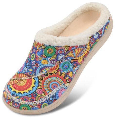 LeIsfIt Womens Wide Slippers Diabetic House Slippers Warm Slip on Slipper Adjustable Memory Foam House Shoes for Edema Swollen Feet Indoor Outdoor Colorful Size 8