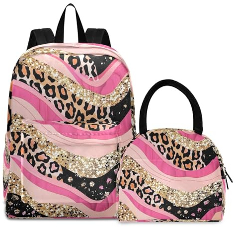 RPLIFE Childrens Backpacks, Leopard Print Strips Pink Stripes Waterproof Picnic Cooler, School Backpacks for Youth Travel and Daily Use