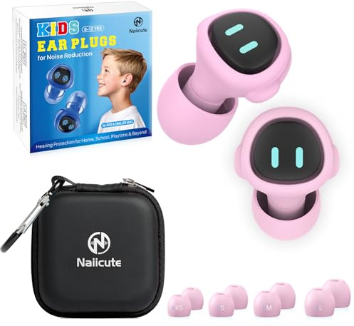 Öronproppar för barn (6-12 år) – återanvändbara brusreducerande öronproppar för fokus, resor, konserter, socialisering, sport, 8 öronspetsar i XS/S/M/L, PK-E