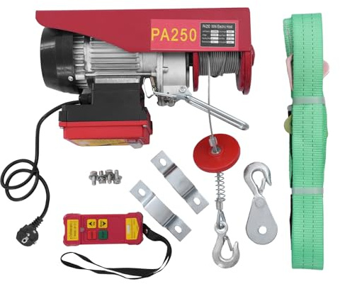 Elektrisk vinsch 250 kg lyfthöjd 12 m kabeldragning lyftutrustning 550 W Elektrisk vajerlyft med trådlös fjärrkontroll - Säker lyftning kabellyft kedjelift motorvinsch