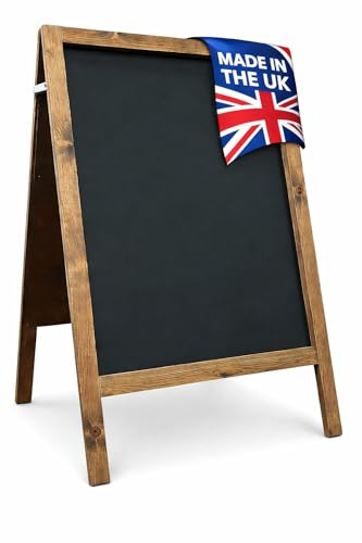 Dark Oak Wooden A Board Pavement Sign 100x60cm, 10kg | Double Sided Outdoor Chalkboard | Heavy Duty Blackboard Sandwich Board for Cafe, Restaurant, Pub or Shop – UK Made