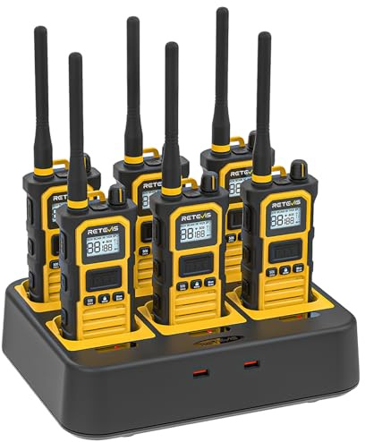 Retevis RB648 Pro Walkie-talkies, IP67 Trippelsäker 2-vägsradio med 6-vägsladdare, 2800mAh, Avancerad Brusreducering, Kraftiga Walkie-talkies med Lång Räckvidd för Byggarbetsplatser (6 St, Gul)
