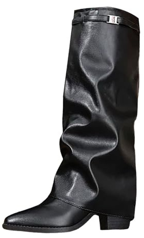 Stövletter dam med klack eleganta långa stövlar stövlar – Knee High Western-stövlar höst vinter damstövlar vinterstövlar spets tåparti långa stövlar slip-stövlar för kvinnor, svart, 40 EU