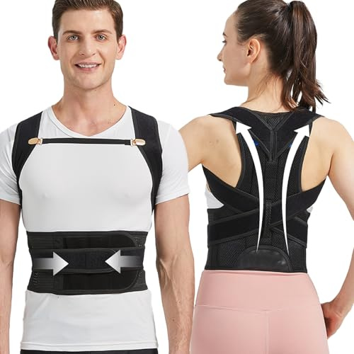 BraceTop Correttore Posturale Uomo Donna, Fascia Posturale Spalle e Schiena, Raddrizza Supporto Postura Regolabile Busto Dritta, Allevia Collo Schiena Lombare, Nero XXL