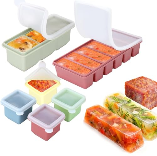 Rusokufo Silicone Portion Freezer Tray Set with Lids – 6 Molds (4×125 ml, 3×125 ml & 6×100 ml) – BPA-Free Food Storage Containers for Sauces, Soups & Meal Prep
