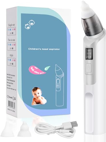 URAQT Nasal Aspirator for Baby, Electric Nose Suction for Toddler, Gray | Baby Nose Sucker, with 2 Soft Silicone Tips, 6 Adjustable Suction Levels, for Babies and Toddlers
