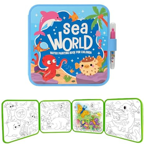 Reusable Water Painting Books for Kids – Magic Water Reveal Coloring Books with Water Pens, No-Mess Coloring Book, Portable Educational Doodle Drawing Toy, Fun Travel Activity (D)