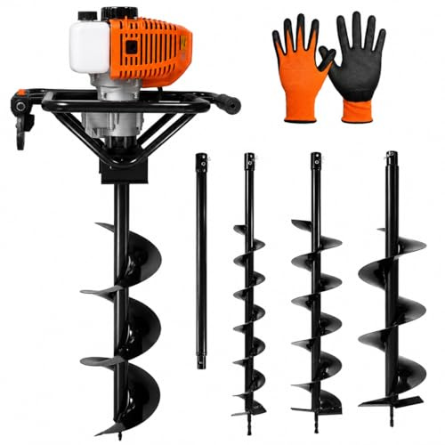 FENIX HOME Trivella a Scoppio 52cc 2 Tempi Professionale, Mototrivella 2,2 kW con 3 Punte Intercambiabili 100-150-200mm e Prolunga 50cm, Trivella Giardino per Pali, Recinzioni, Piantumazione